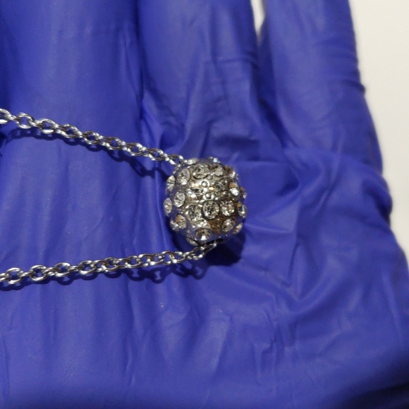 EXPRESS Silver Tone Pavé Crystal Rhinestone Ball Charm Necklace, Stylish Jewelry - Picture 3 of 9